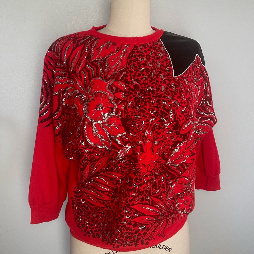 Wild Vintage 1980s 80s Red Glitter Leopard Sweatshirt